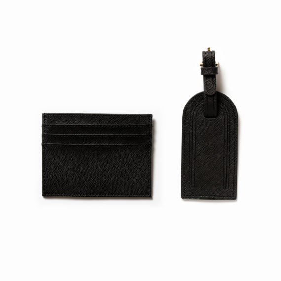 Saffiano bőr fekete kártyatartó + luggage tag