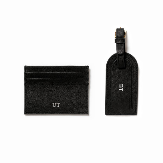 Saffiano bőr fekete kártyatartó + luggage tag