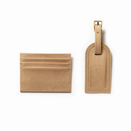 Saffiano bőr arany kártyatartó + luggage tag