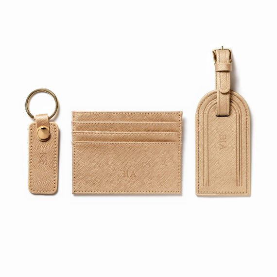 Saffiano bőr arany kártyatartó + kulcstartó + luggage tag