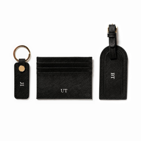 Saffiano bőr fekete kártyatartó + kulcstartó + luggage tag