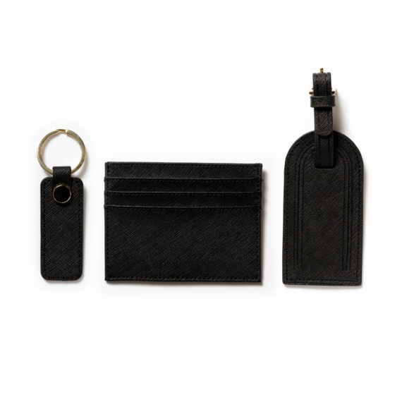 Saffiano bőr fekete kártyatartó + kulcstartó + luggage tag