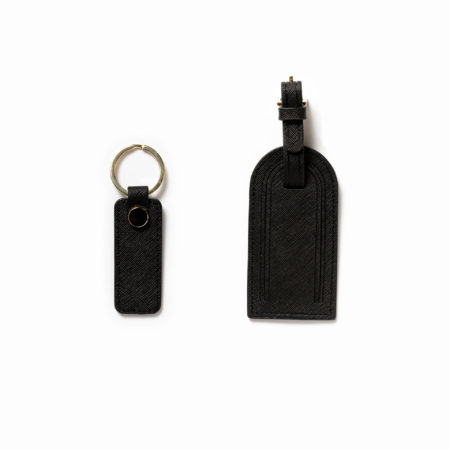 Saffiano bőr fekete kulcstartó + luggage tag