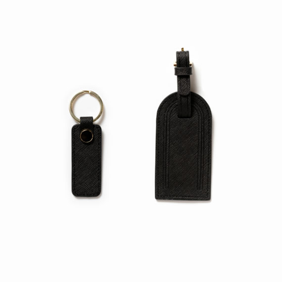 Saffiano bőr fekete kulcstartó + luggage tag